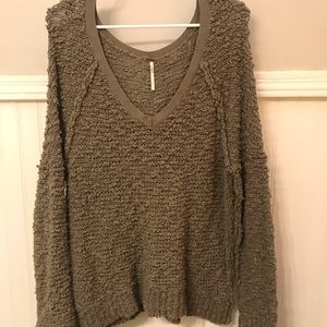 Free People army green v-neck knit sweater